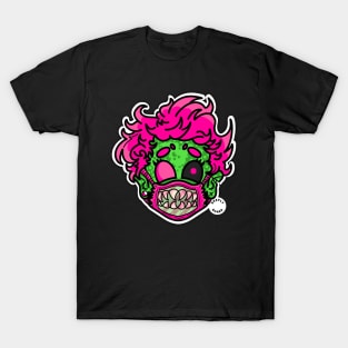 Green Monster Cartoon Head Illustration T-Shirt